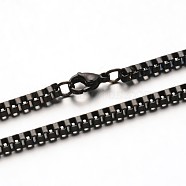 304 Stainless Steel Box Chain Necklaces, with Lobster Clasps, Gunmetal, 23.6 inch(60cm), 3mm(NJEW-L353-37)