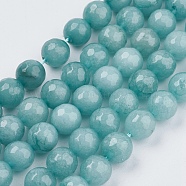 Natural Jade Bead Strands, Dyed, Faceted, Round, Pale Turquoise, 8mm, Hole: 1mm, about 48pcs/strand, 14.5~14.9 inch(X-G-R166-8mm-20)