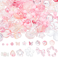 Elite DIY Jewelry Making Finding Kit, Including Flower & Butterfly Glass Beads & Charms & Bead Caps, Acrylic Bead Frames & Bowknot Beads, Plastic Beads, Pink(DIY-PH0010-69)