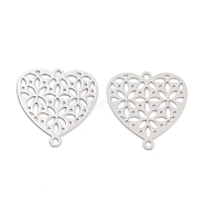 Long-Lasting Plated Brass Links Connector Charms, Hollow Heart, Platinum, 16x15x0.3mm, Hole: 1.2mm(KK-K336-46B-P)