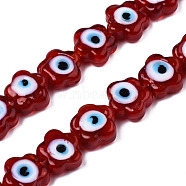 Handmade Evil Eye Lampwork Beads Strands, Flower, Red, 11x12x6mm, Hole: 1.6mm, about 33pcs/strand, 14.57 inch(37cm)(LAMP-N029-008F)