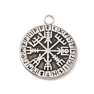 304 Stainless Steel Norse Valknut Rune Pendant, Flat Round, Antique Silver, 22x18.5x1.4mm, Hole: 2mm(STAS-E158-07AS)