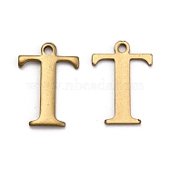304 Stainless Steel Alphabet Charms, Antique Bronze, Letter.T, 12x8.5x1mm, Hole: 1mm(STAS-H122-T-AB)