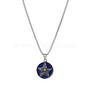 Stainless Steel Enamel Pendant Necklaces for Men, Antique Silver, Star, 23.62 inch(60cm), Pendant: 33.4x28.6mm(BV6078-4)
