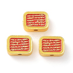 Alloy Enamel Beads, Golden, Rectangle with Word, Red, 12.5x9x5mm, Hole: 1.6mm(ENAM-B001-02C)