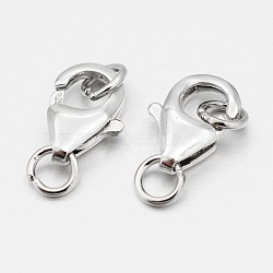 Anti-Tarnish Rhodium Plated 925 Sterling Silver Lobster Claw Clasps, Platinum, 10x7x3mm, Hole: 2.5mm(STER-O015-C-04)