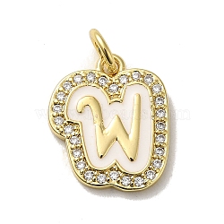 Brass Micro Pave Cubic Zirconia Pendants, with Jump Rings, Real 18K Gold Plated, Letter W, 18x15x2mm, Hole: 3.8mm(KK-K354-02G-W)