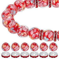 DIY Flower Beads Jewelry Making Finding Kits, Including Round Lampwork & Brass Pave Rhinestone Spacer Beads, Red, 12mm, Hole: 1.8mm(DIY-GO0001-80B)