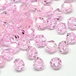 Imitation 5301 Bicone Beads, Transparent Glass Faceted Beads, Pearl Pink, 4x3mm, Hole: 1mm, about 720pcs/bag(GLAA-F026-A09)