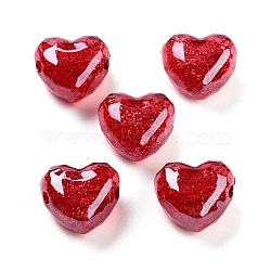 UV Plating Acrylic European Beads, Christmas Theme, Glitter Powder, Heart, FireBrick, 20x22x14mm, Hole: 4mm(OACR-S142-01A)