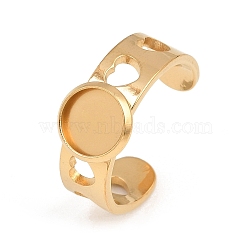 Hollow Heart 304 Stainless Steel Cuff Ring Components, Round Pad Ring Setting, Ion Plating(IP), Golden, 7mm, US Size 8 1/2(18.5mm), Tray Size: 8mm(SA-CBA82C8-02A-G)