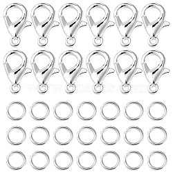 50Pcs Zinc Alloy Lobster Claw Clasps, Parrot Trigger Clasps, with 150Pcs Iron Open Jump Rings, Silver, 12x6mm, Hole: 1.2mm(FIND-YW0003-98S)