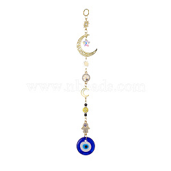 Evil Eye Lampwork Pandant Decorations, with Stainless Steel Moon, Alloy Moon, Colorful, 240mm(HJEW-JM01002)