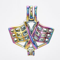 Plated Alloy Bead Cage Pendants, Racing Flag, Colorful, 26x23x12mm, Hole: 4x4.5mm, Inner Measure: 13x20.5mm(PALLOY-S119-041)