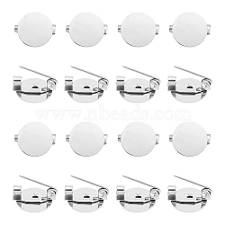 40Pcs 316 Surgical Stainless Steel Brooch Base Settings, Brooch Making Supplies, Flat Round, Stainless Steel Color, 12x14x5mm(STAS-UN0053-56)