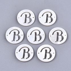 Natural Freshwater Shell Links Connectors, Flat Round with Letter, Letter.B, 14.5x1.5mm, Hole: 0.9mm(SHEL-S276-120B)
