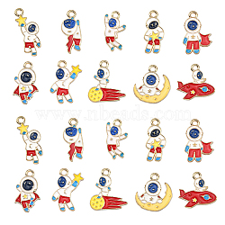 50Pcs 10 Styles Alloy Enamel Pendants, Spaceman with Star, Light Gold, White, 9~25x10~21.5x1.5~2mm, Hole: 2mm, 5pcs/style(ENAM-CJ0002-97)