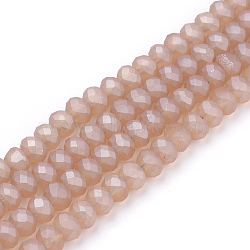 Electroplate Glass Beads Strands, Faceted, Matte Style, Rondelle, Dark Salmon, 8x6mm, Hole: 1mm, about 72pcs/strand, 17.3 inch(X-EGLA-S141-8mm-03G)