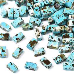 2-Hole Opaque Glass Seed Beads, Antique Style, Rectangle, Sky Blue, 4.5~5.5x2~2.5x2mm, Hole: 0.5~0.8mm(SEED-N004-002-A03)