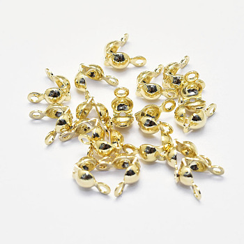 Long-Lasting Plated Brass Bead Tips, Calotte Ends, Clamshell Knot Cover, Real 18K Gold Plated, Nickel Free, 8x4x4mm, Hole: 1mm, Inner Diameter: 3mm