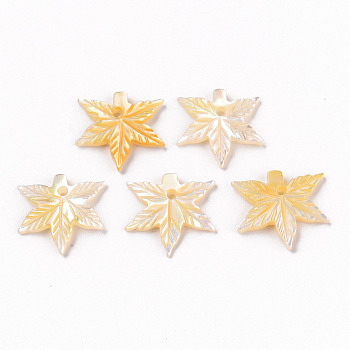 Natural Yellow Shell Charms, Maple Leaf, 14x15.5x2mm, Hole: 1.2mm