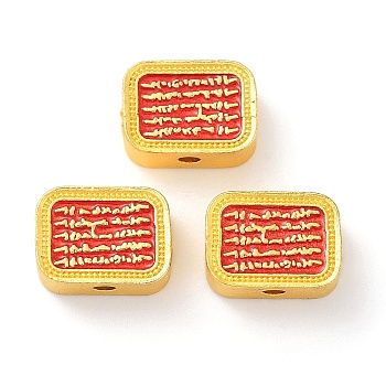 Alloy Enamel Beads, Golden, Rectangle with Word, Red, 12.5x9x5mm, Hole: 1.6mm