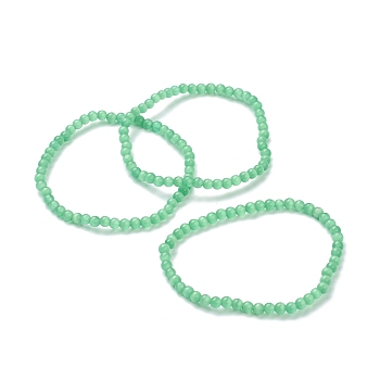 Round Cat Eye Beads Stretch Bracelets for Girl Women, Green, Beads: 4~5mm, Inner Diameter: 2-1/4 inch(5.65cm)
