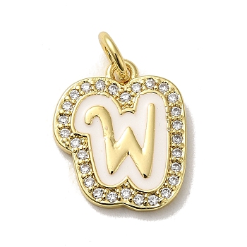 Brass Micro Pave Cubic Zirconia Pendants, with Jump Rings, Real 18K Gold Plated, Letter W, 18x15x2mm, Hole: 3.8mm