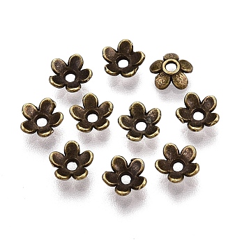 Tibetan Style Alloy Bead Caps, Cadmium Free & Lead Free, Antique Bronze, 6.5x3mm, Hole: 1mm