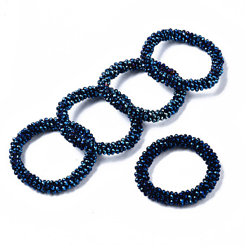Faceted Electroplate Glass Beads Stretch Bracelets, Torsade Bracelets, Rondelle, Marine Blue, Inner Diameter: 2 inch(5cm)