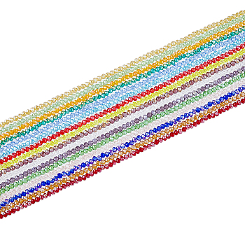16 Strands 16 Color Electroplate Glass Beads Strands, AB Color Plated, Faceted, Rondelle, Mixed Color, 4x3mm, Hole: 0.4mm, about 123~127pcs/strand, 16.5~16.9 inch(42~43cm), 1 Strand/color