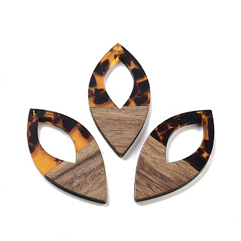 Walnut Wood with Resin Pendant, Oval, Orange, 47.5x24x3.5mm, Hole: 2mm