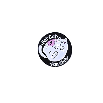 Cat Enamel Pin, Electrophoresis Black Alloy Word Fat Cat Fan Club Brooch for Backpack Clothes, Pink, 30mm