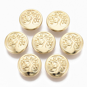 Alloy Shank Buttons, 1-Hole, Cadmium Free & Nickel Free & Lead Free, Flat Round with Tree of Life, Real 18K Gold Plated, 17.5x6.5mm, Hole: 2mm