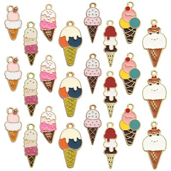 40Pcs 8 Styles Alloy Pendants, Cadmium Free & Lead Free, with Enamel, Ice Cream, Light Gold, Mixed Color, 25x13x1.5mm, Hole: 1.6mm, 5pcs/style