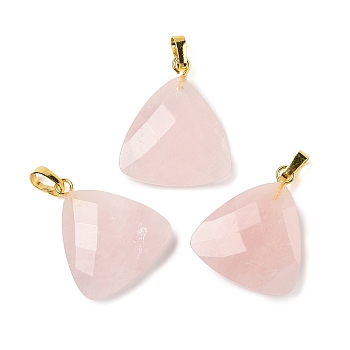 Natural Rose Quartz Pendants, with Brass Findings, Faceted, Triangle Charms, 23.5x21x6mm, Hole: 7x4mm