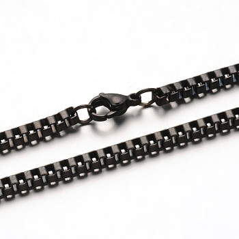 304 Stainless Steel Box Chain Necklaces, with Lobster Clasps, Gunmetal, 23.6 inch(60cm), 3mm