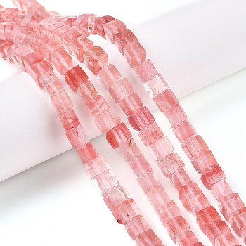 Cherry Quartz Glass Beads Strands, Cube, 6~7x6~6.5x6~6.5mm, Hole: 1mm, about 60~61pcs/strand, 15~15.366''(38.1~39cm)