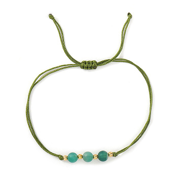 Beach Natural Green Onyx Agate(Dyed & Heateed) Round Braided Bead Bracelets for Women, Golden, 11.02 inch(28cm)