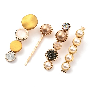 Imitation Pearl Iron Alligator Hair Clips Sets, with Acrylic and Resin, Mixed Shapes, Goldenrod, 59~64x15~20x11~16, 4pcs/set