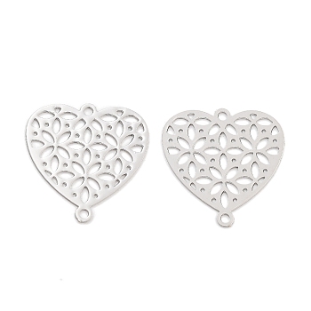 Long-Lasting Plated Brass Links Connector Charms, Hollow Heart, Platinum, 16x15x0.3mm, Hole: 1.2mm