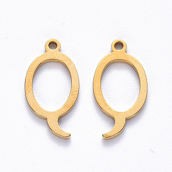 PVD Vacuum Plating 201 Stainless Steel Charms, Laser Cut, Real 18K Gold Plated, Letter.Q, 14.5x8x1mm, Hole: 1mm