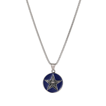 Stainless Steel Enamel Pendant Necklaces for Men, Antique Silver, Star, 23.62 inch(60cm), Pendant: 33.4x28.6mm