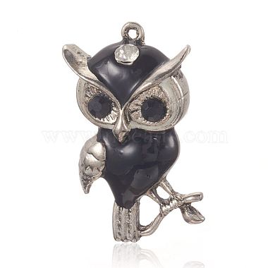 Antique Silver Black Owl Alloy Rhinestone+Enamel Big Pendants