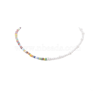 Glass Seed Bead & ABS Plastic Imitation Pearl Beaded Necklaces for Women(NJEW-JN04264)-4