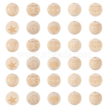 100pcs 10 style perles européennes en bois naturel non fini(WOOD-TA0001-55)-2