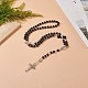 Natural Lava Rock & Synthetic Turquoise Rosary Bead Necklace(NJEW-JN04238)-2