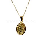 304 Stainless Steel Oval with Embossed Archangel Saint Michael Pendant Necklaces for Men Women, Golden, 15.75 inch(40cm)(FS-WGF7792-01)