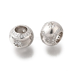 925 Sterling Silver Cubic Zirconia European Beads, Large Hole Beads, Rondelle with Sun, Real Platinum Plated, 9.5x7mm, Hole: 4mm(STER-F061-08P)
