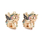 Brass Enamel Pendants, Unicorn Charms, Real 18K Gold Plated, 18.5x17x6~6.5mm, Hole: 1~1.2mm(KK-Q074-21G)
